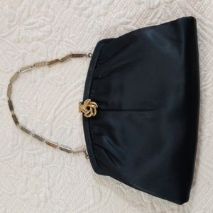 Harry Lavine Black Evening Clutch Purse Vintage 1950s With Linked Chain Handle